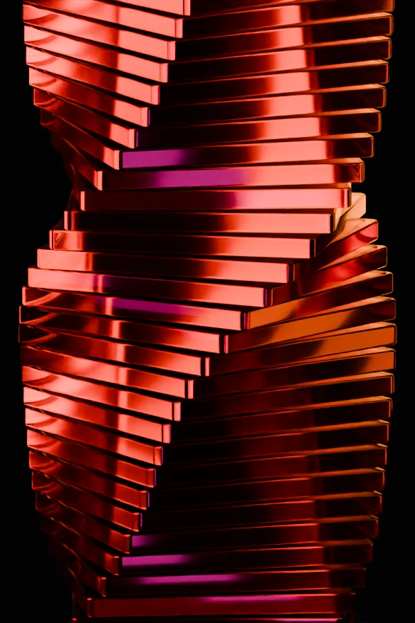 Sculptural motion design study with stacked amber forms